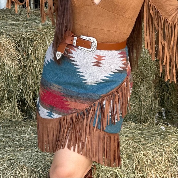 Main Strip Dresses & Skirts - NWT MAIN STRIP  Aztec Fringe Mini Skirt